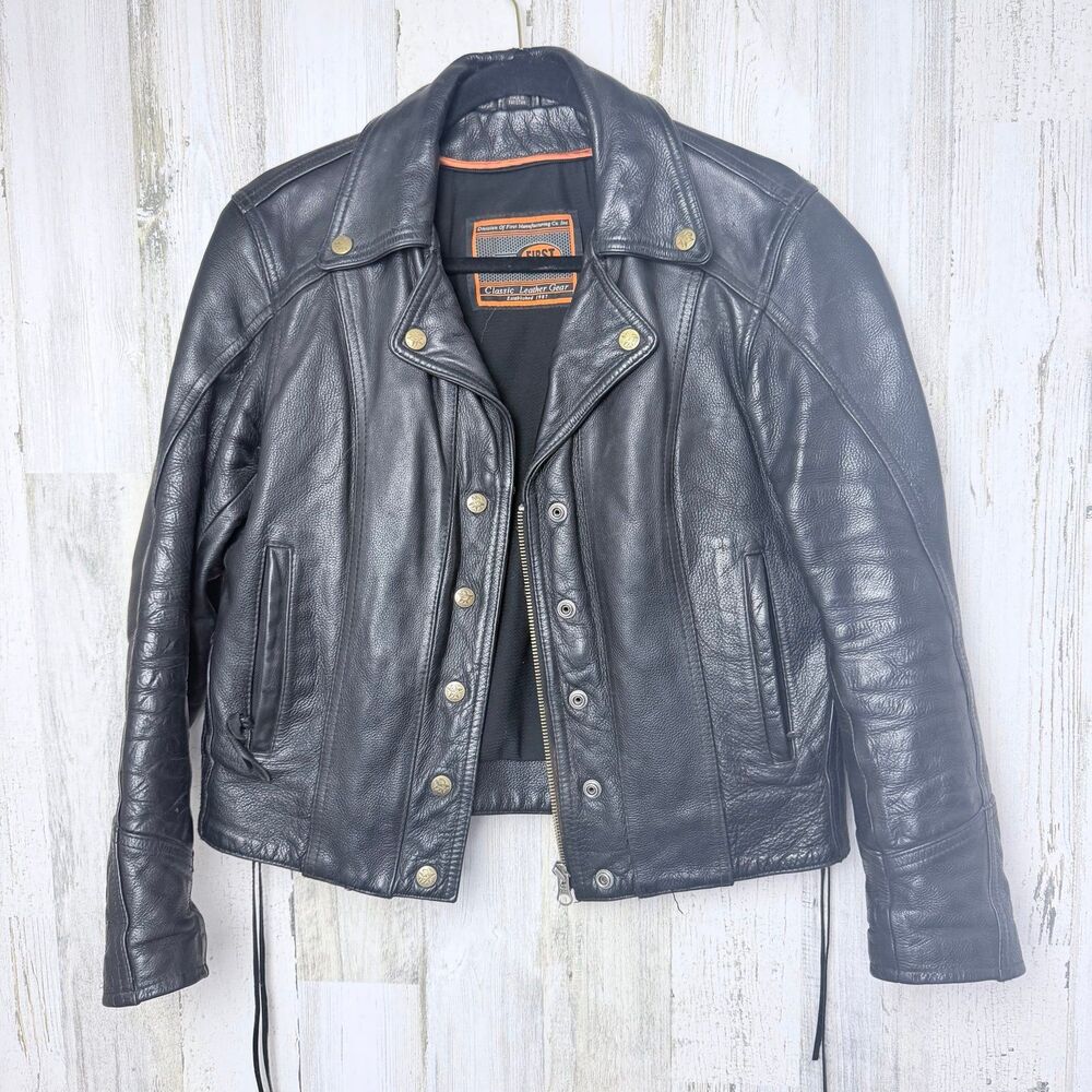 First Classics Gear black leather Biker motorcycle jacket thinsulate liner Sz M